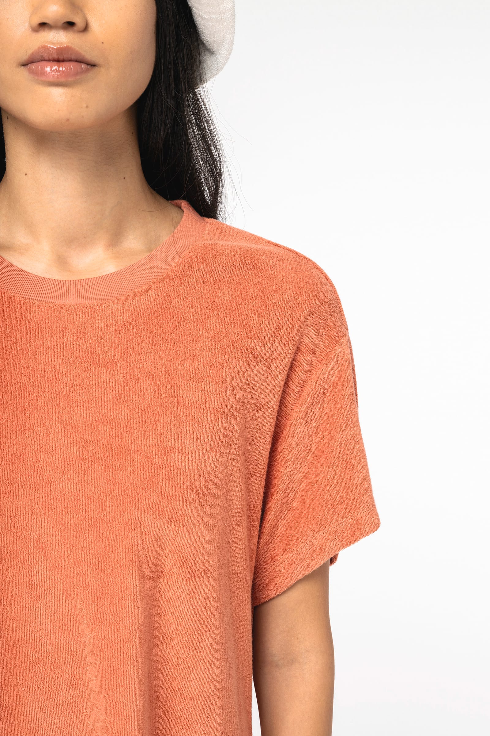 Ecologische badstof t-shirtjurk met afhangende mouwen