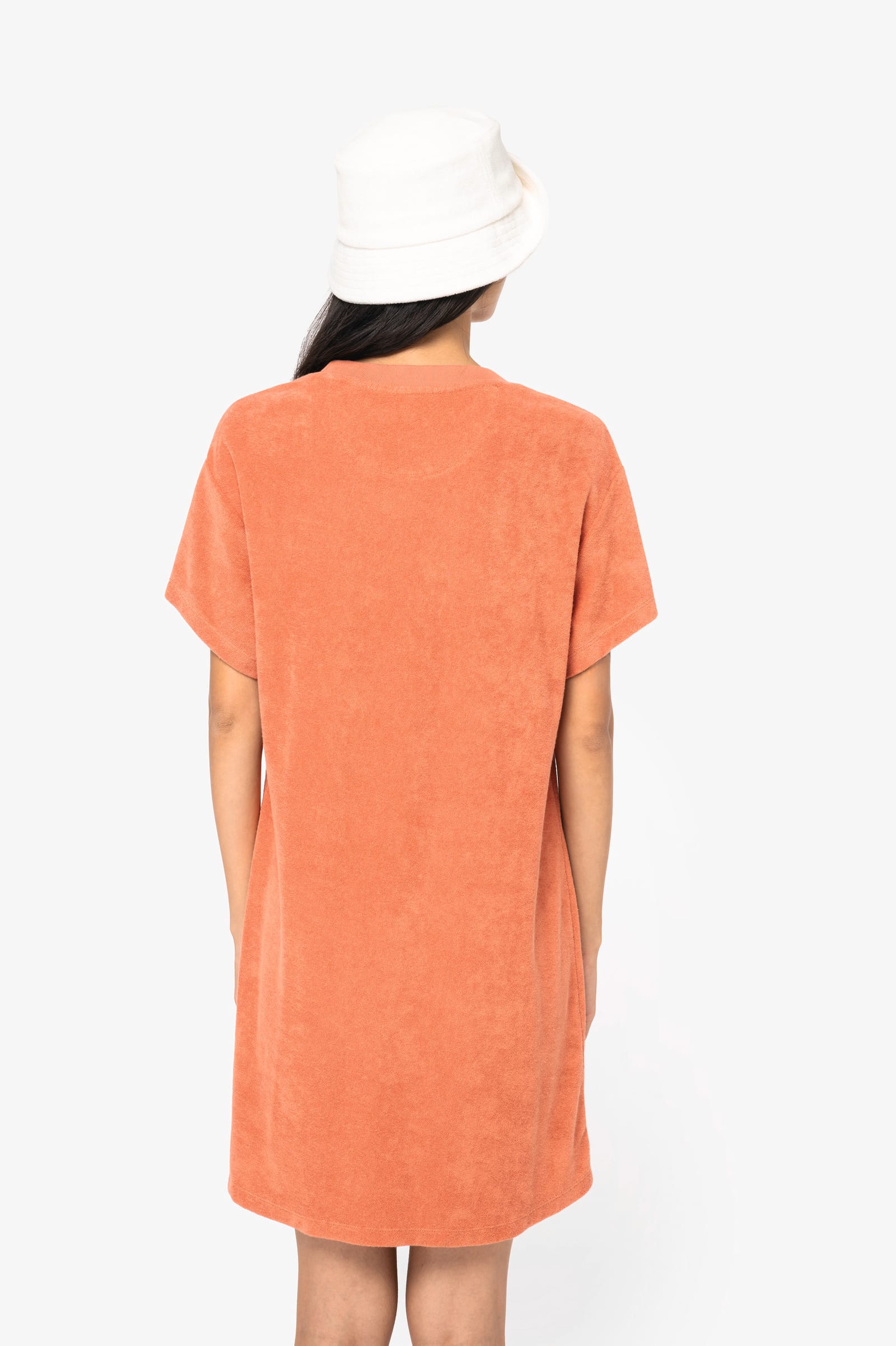 Ecologische badstof t-shirtjurk met afhangende mouwen