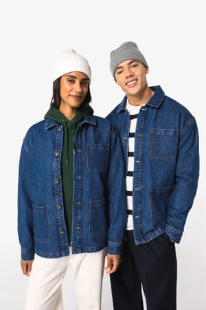 Ecologische uniseks jeansjas met afhangende schouders