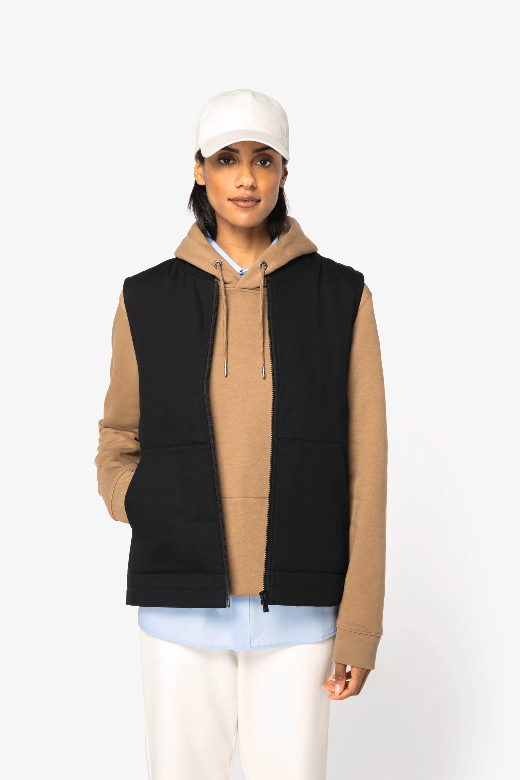 Colete forrado em sarja eco-responsável com gola Teddy unissexo