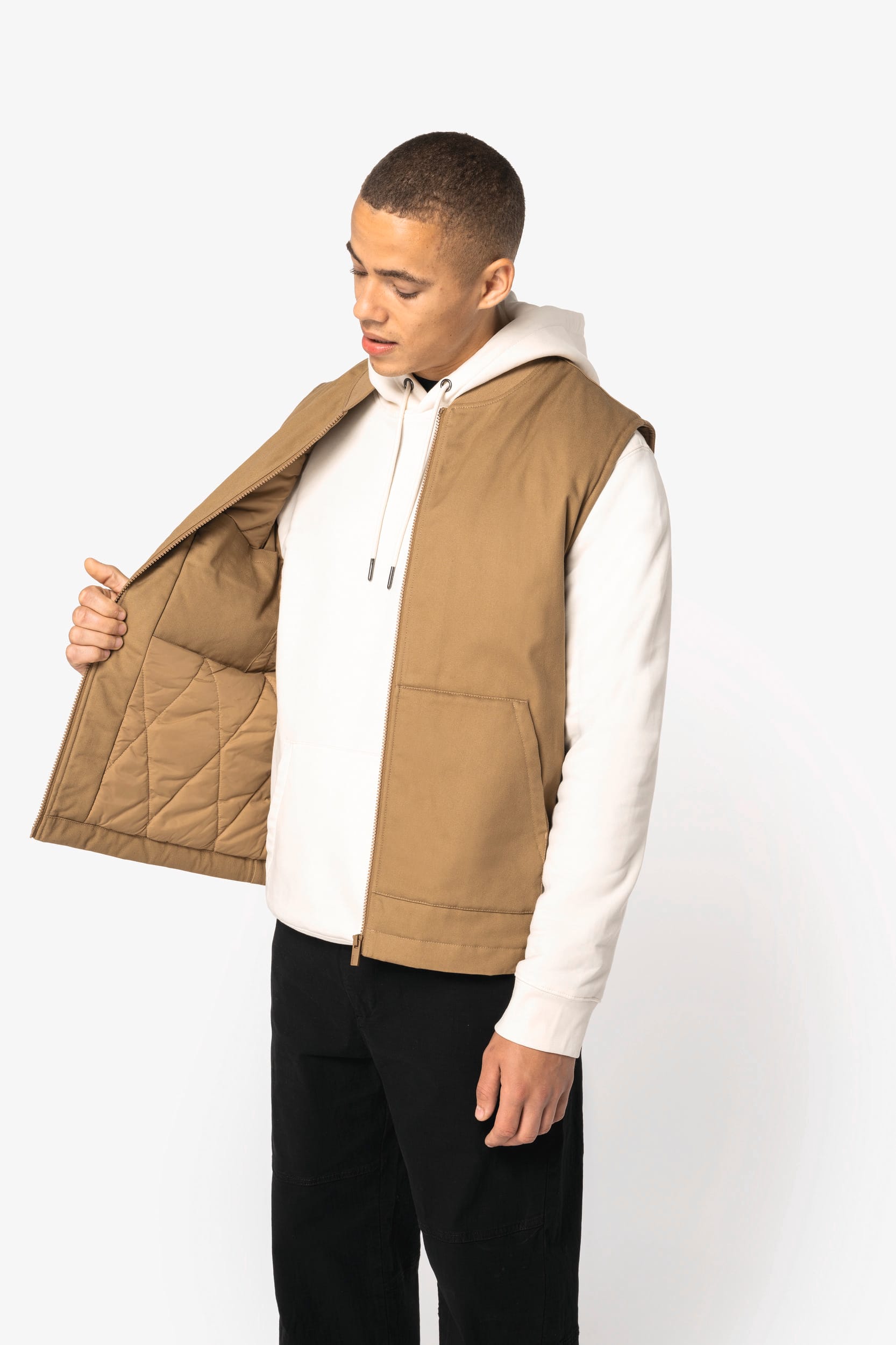 Colete forrado em sarja eco-responsável com gola Teddy unissexo