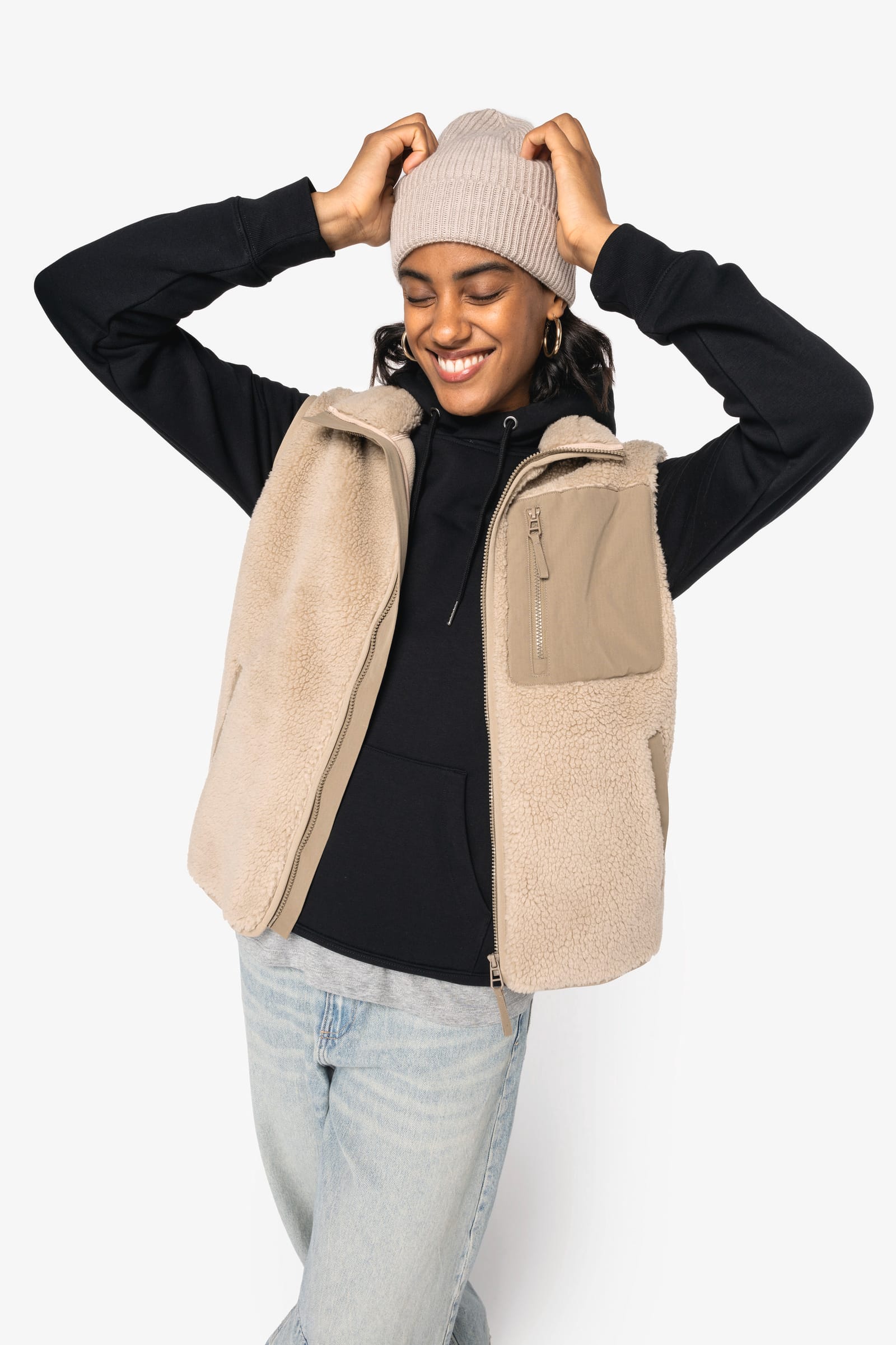 Ecologische uniseks bodywarmer van sherpa