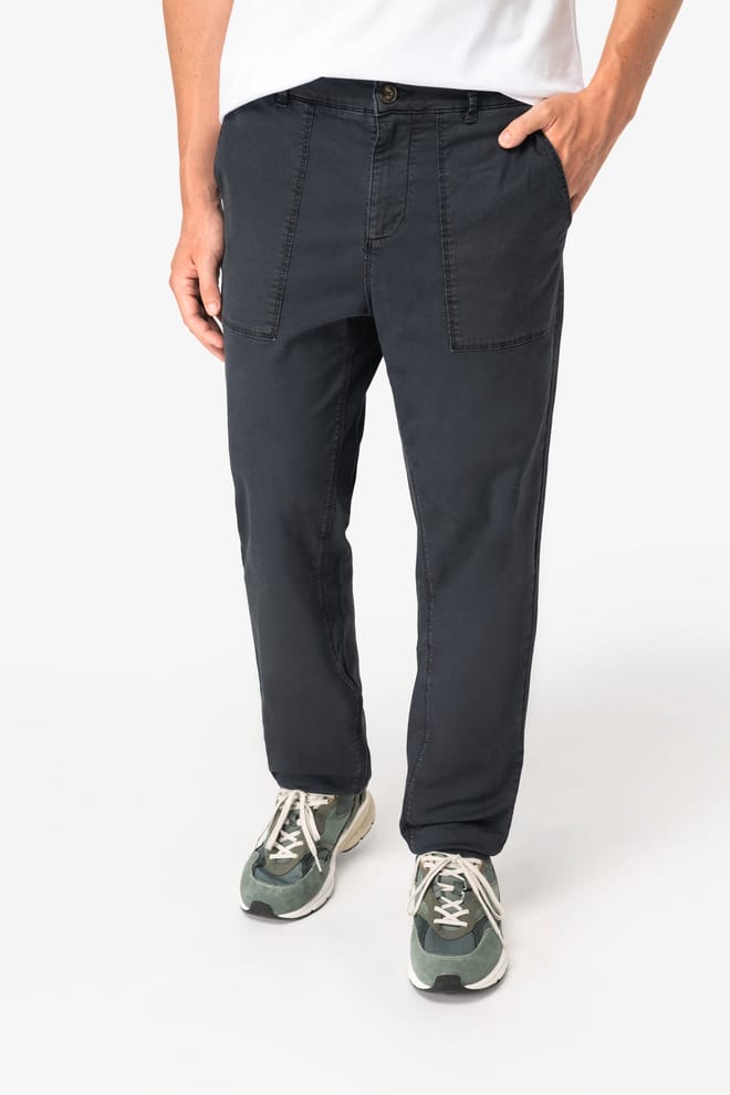 Eco-friendly men's washed effect utility trousers