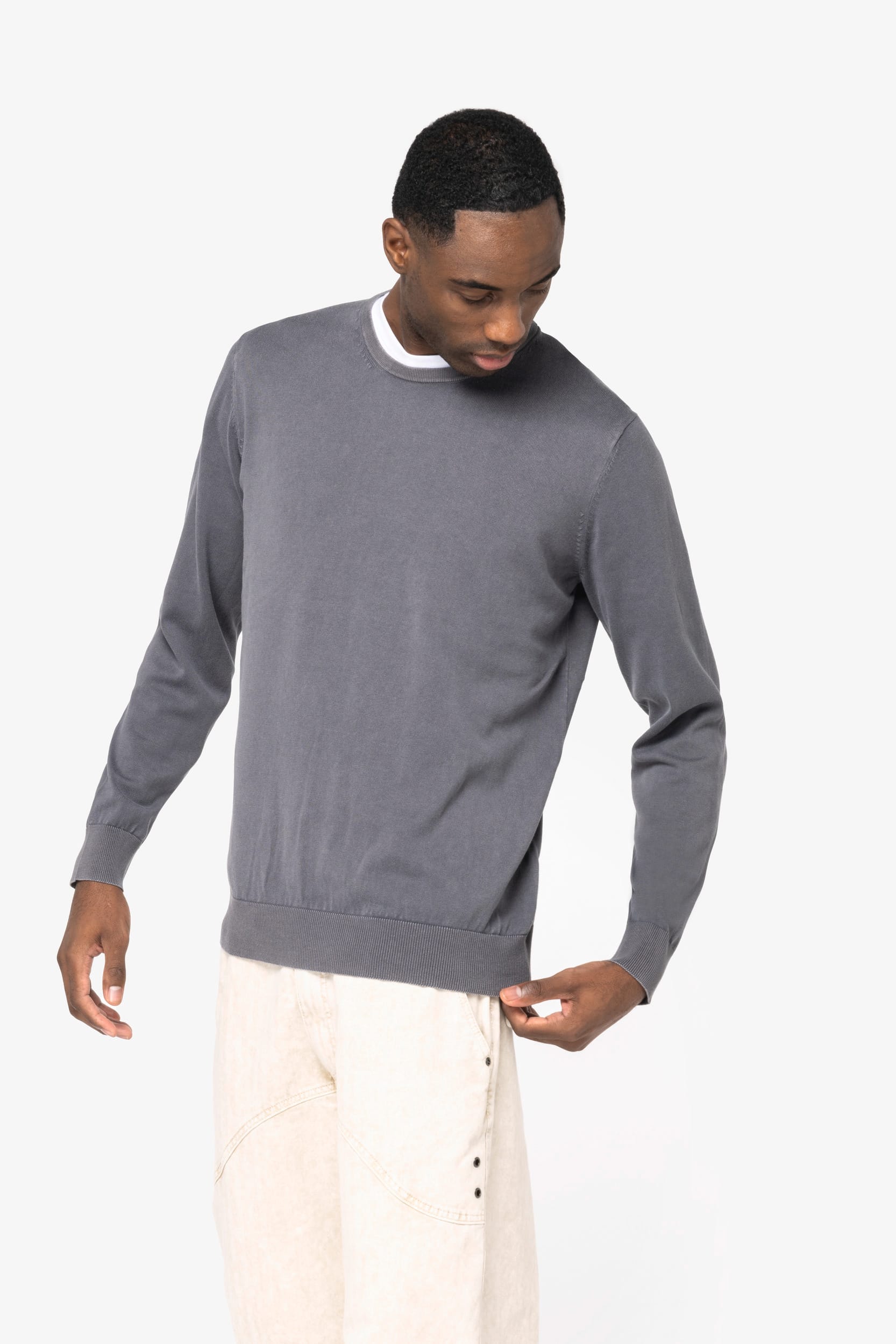 Camisola eco-responsável decote redondo com aspecto lavado de homem