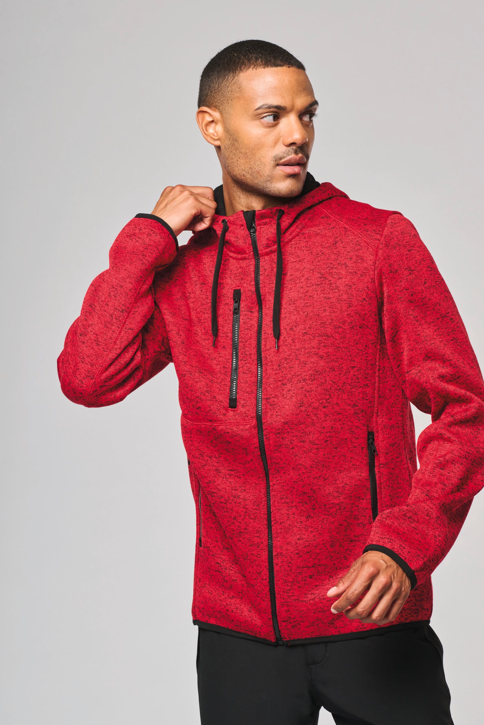 Casaco com capuz de homem malha mesclada