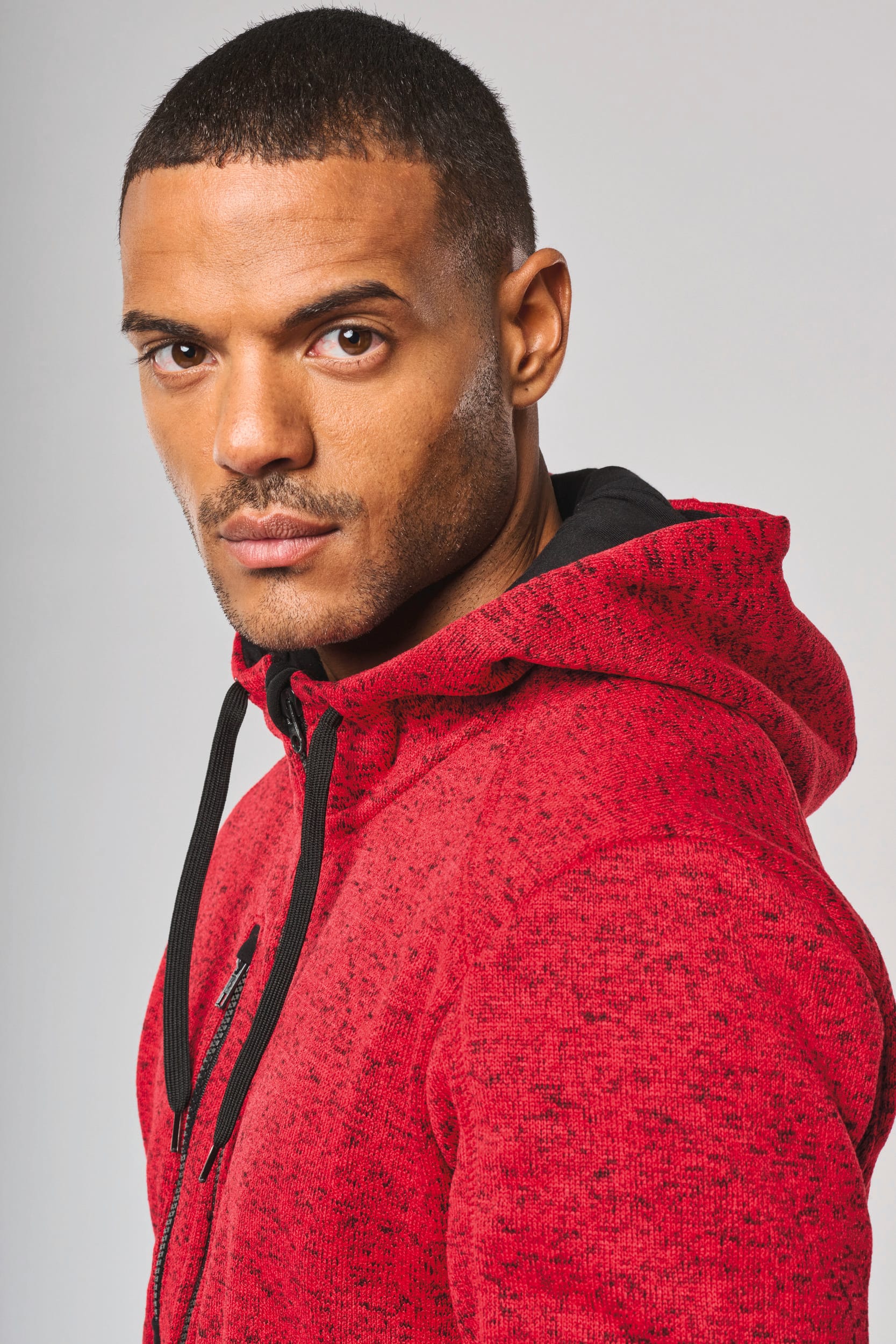 Casaco com capuz de homem malha mesclada