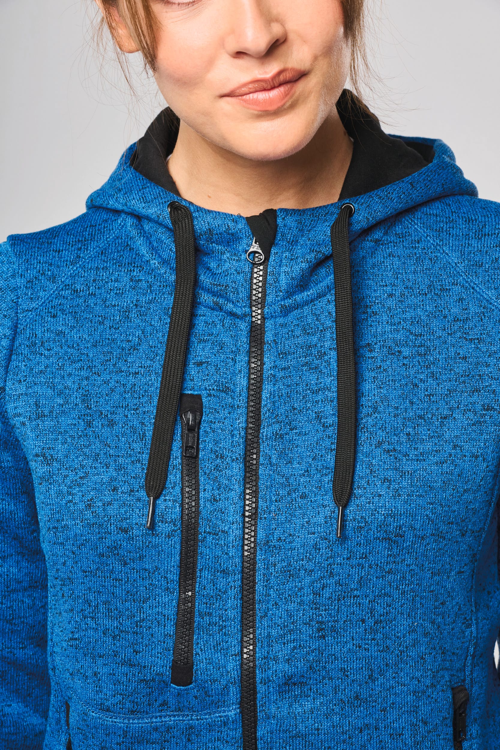 Casaco com capuz de senhora malha mesclada