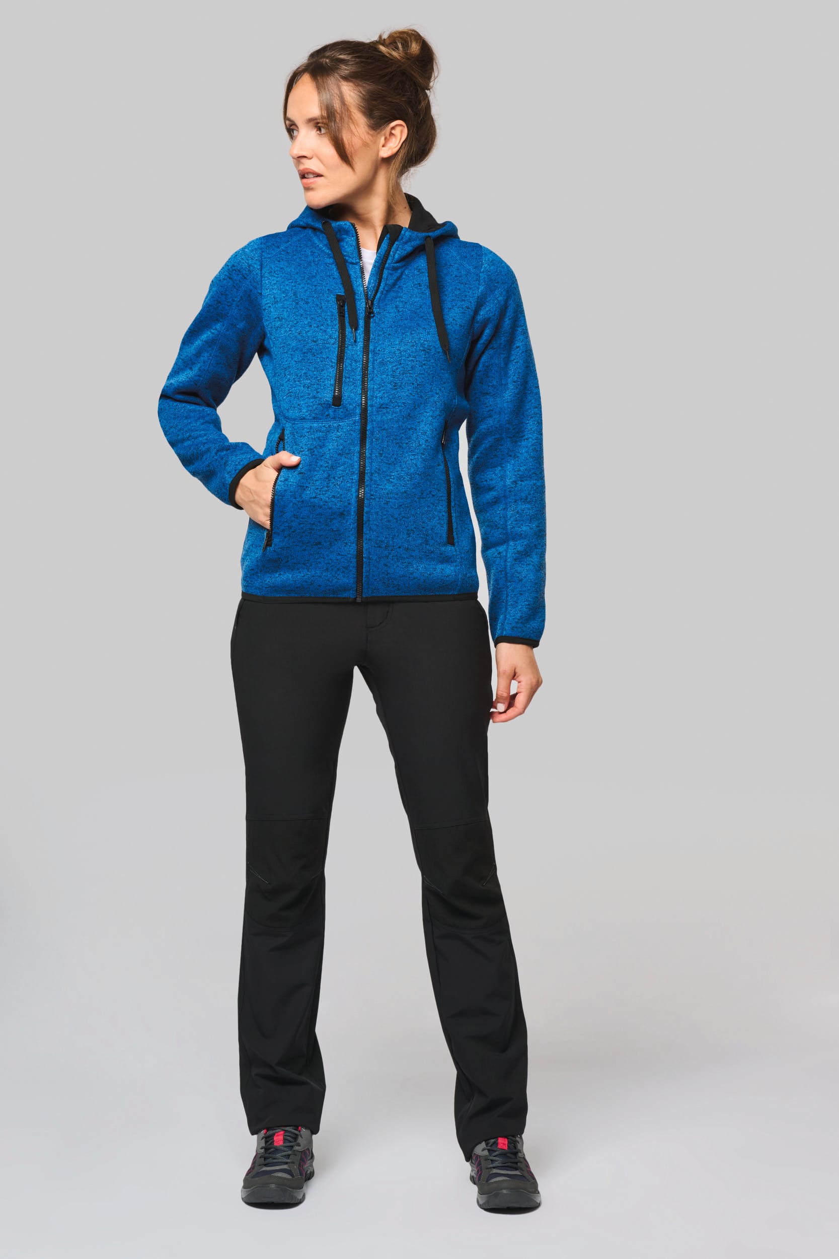 Casaco com capuz de senhora malha mesclada