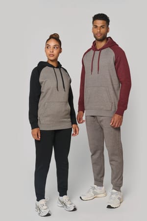 Tweekleurige sweater met capuchon volwassene
