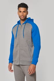 Veste molleton zippée capuche bicolore unisexe porté par un homme