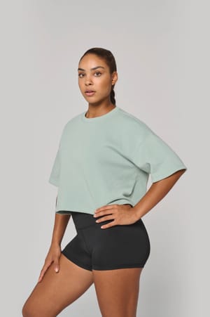 Cropped damessweater met korte mouwen en ronde hals