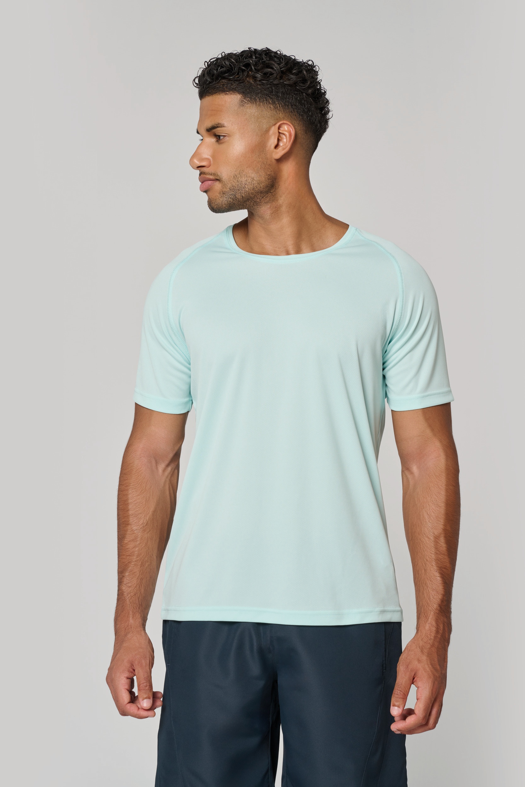 T-shirt De Fitness Manches Courtes Respirant Col Rond Homme, Bleu