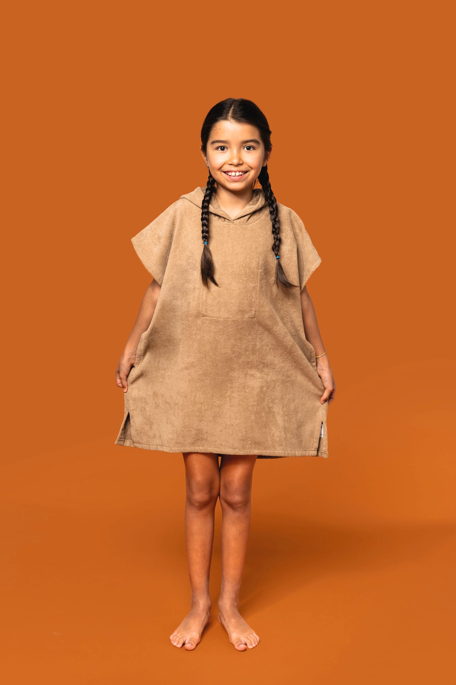 Kinderponcho met capuchon van badstof