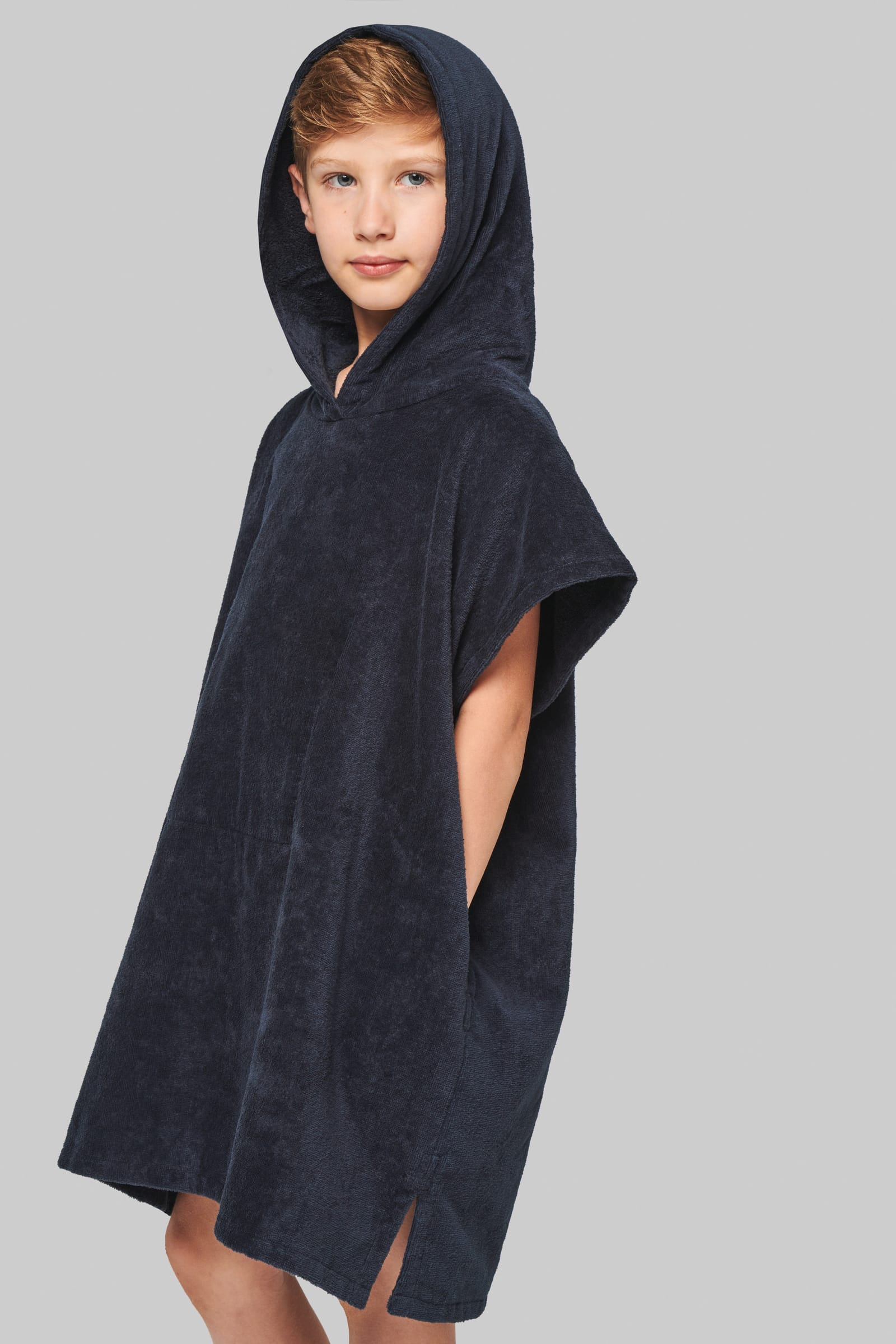 Kinderponcho met capuchon van badstof