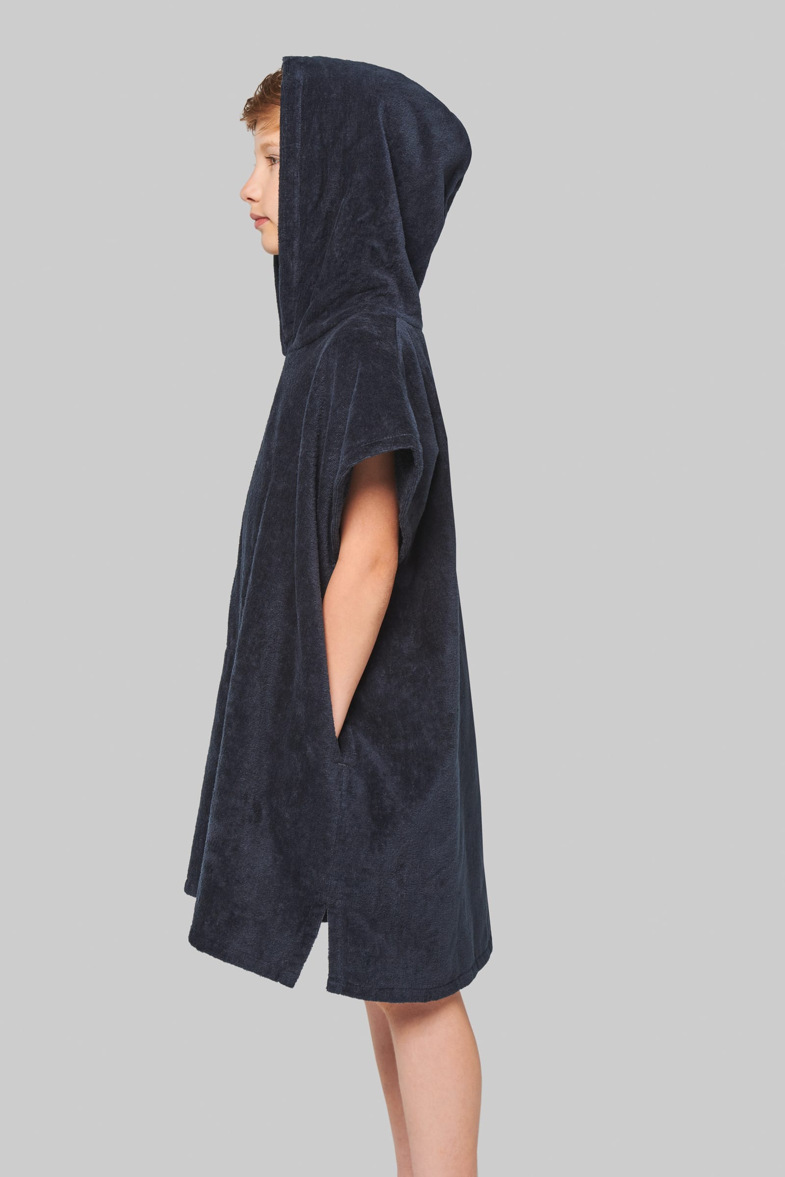Kinderponcho met capuchon van badstof
