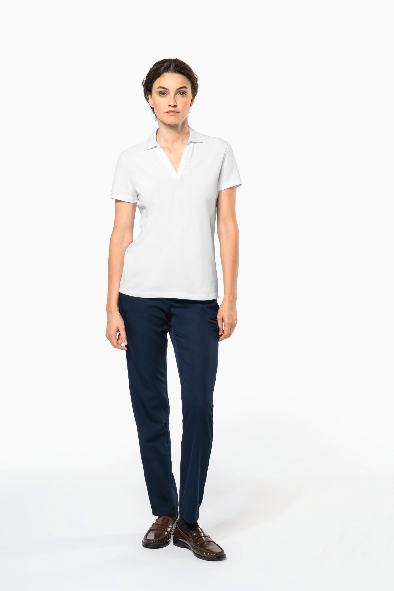 Polo con cuello de pico de algodón Supima® para mujer