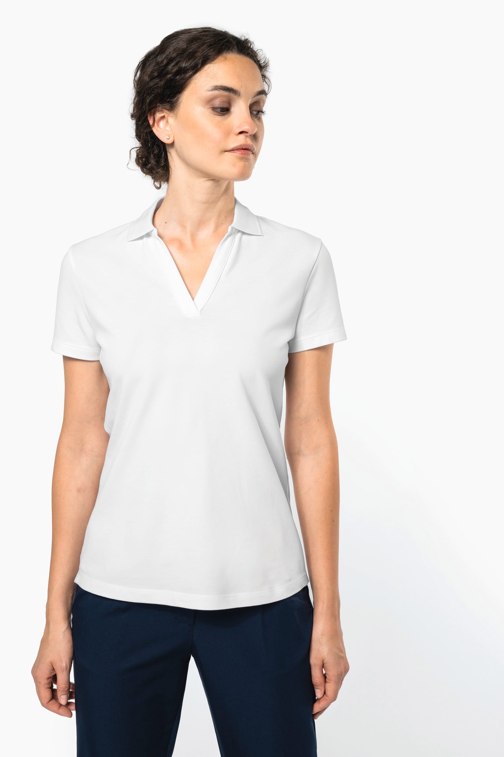 Polo con cuello de pico de algodón Supima® para mujer