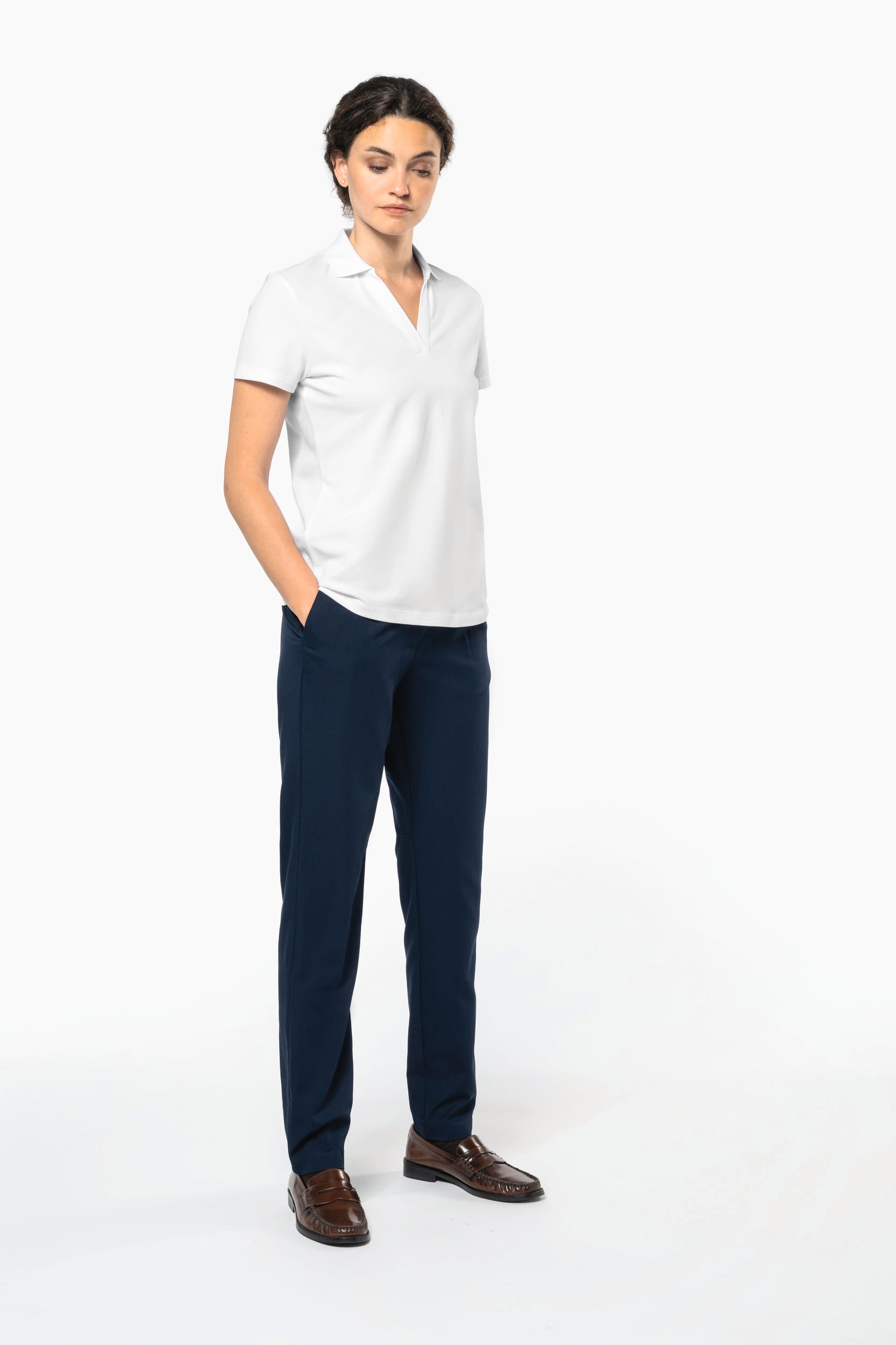 Polo con cuello de pico de algodón Supima® para mujer