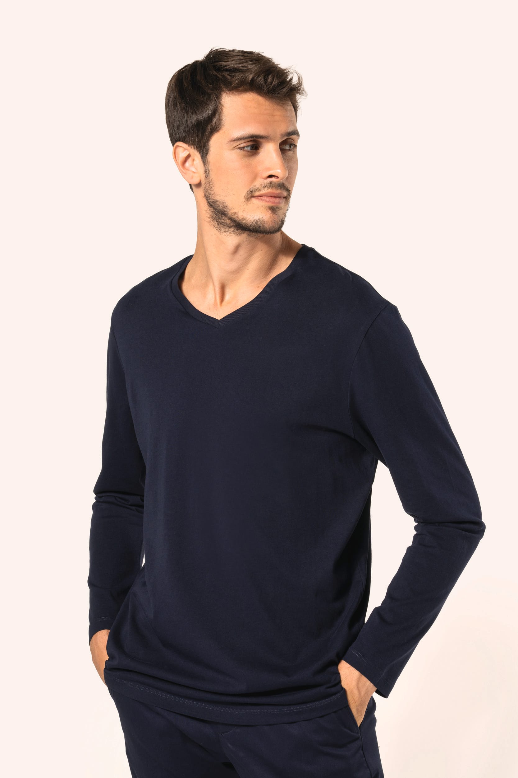 T-shirt Supima® col V manches longues homme - Image 1