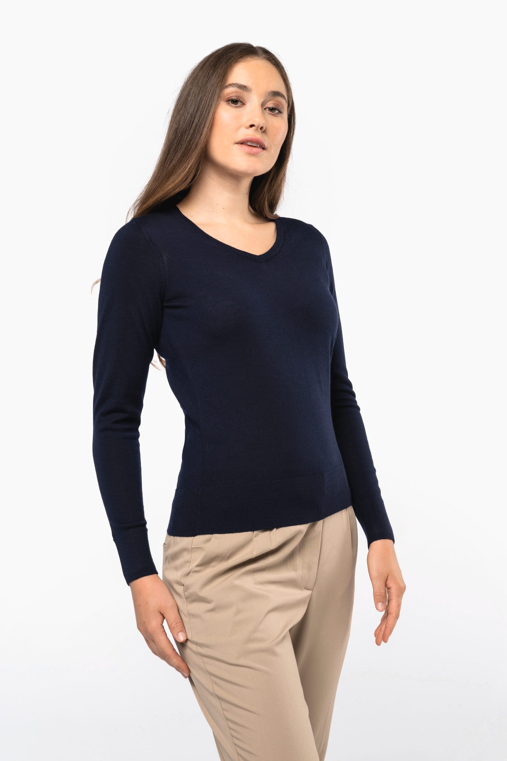 Jersey lana merina cuello de pico mujer
