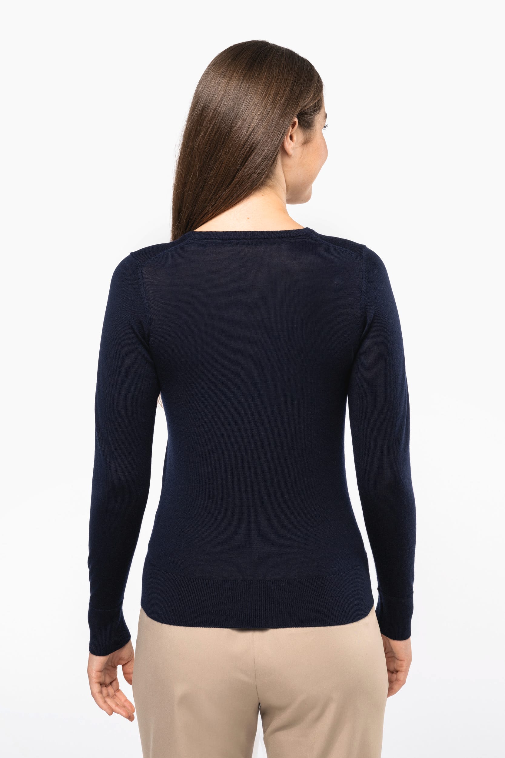 Jersey lana merina cuello de pico mujer