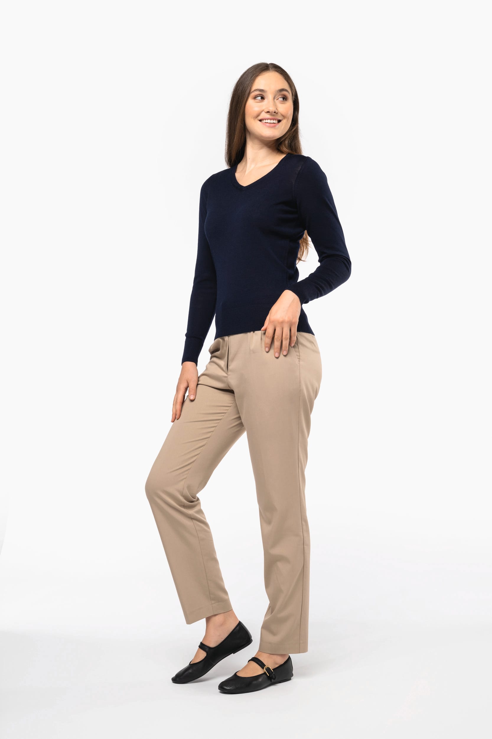 Jersey lana merina cuello de pico mujer