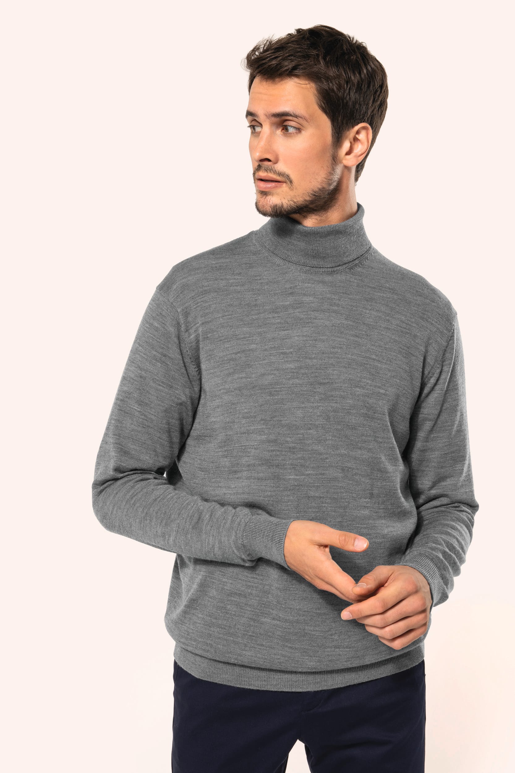 Camisola de gola alta em lã Merino de homem