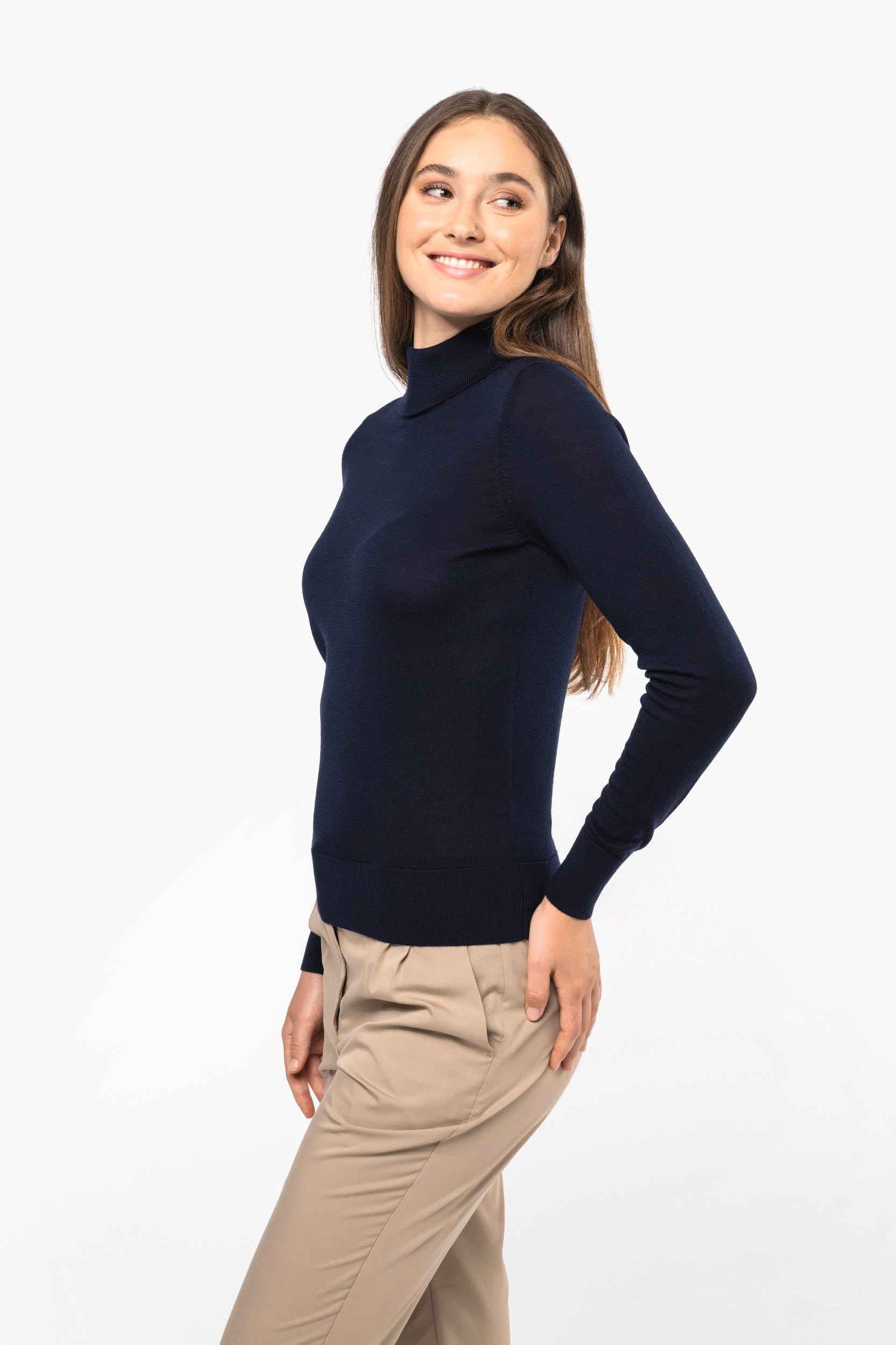 Jersey lana merina cuello vuelto mujer