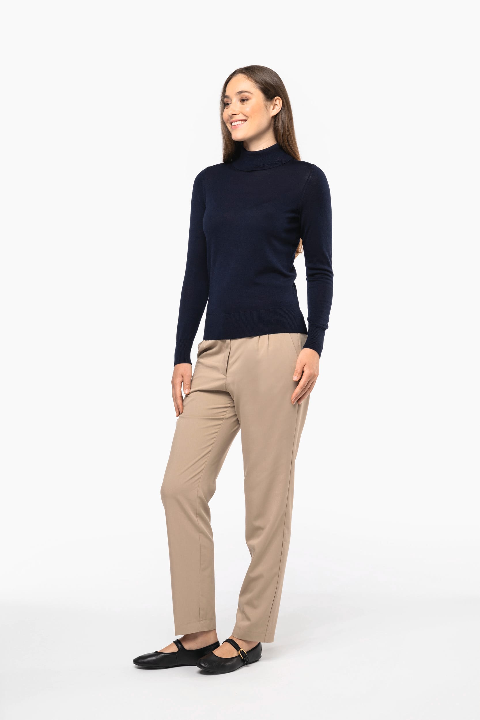 Jersey lana merina cuello vuelto mujer