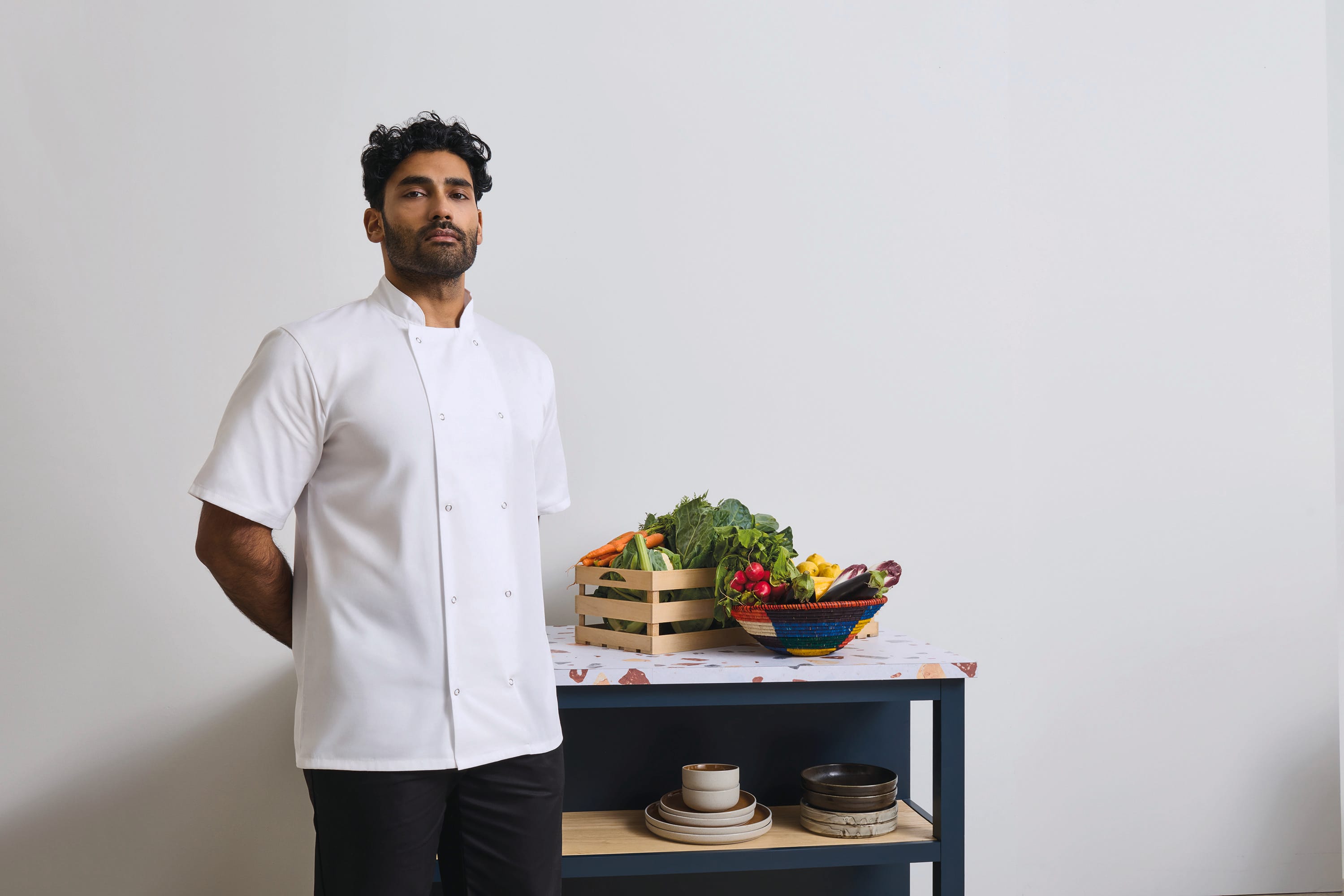 CHAQUETA DE COCINA BOTONES A PRESIÓN MANGA CORTA