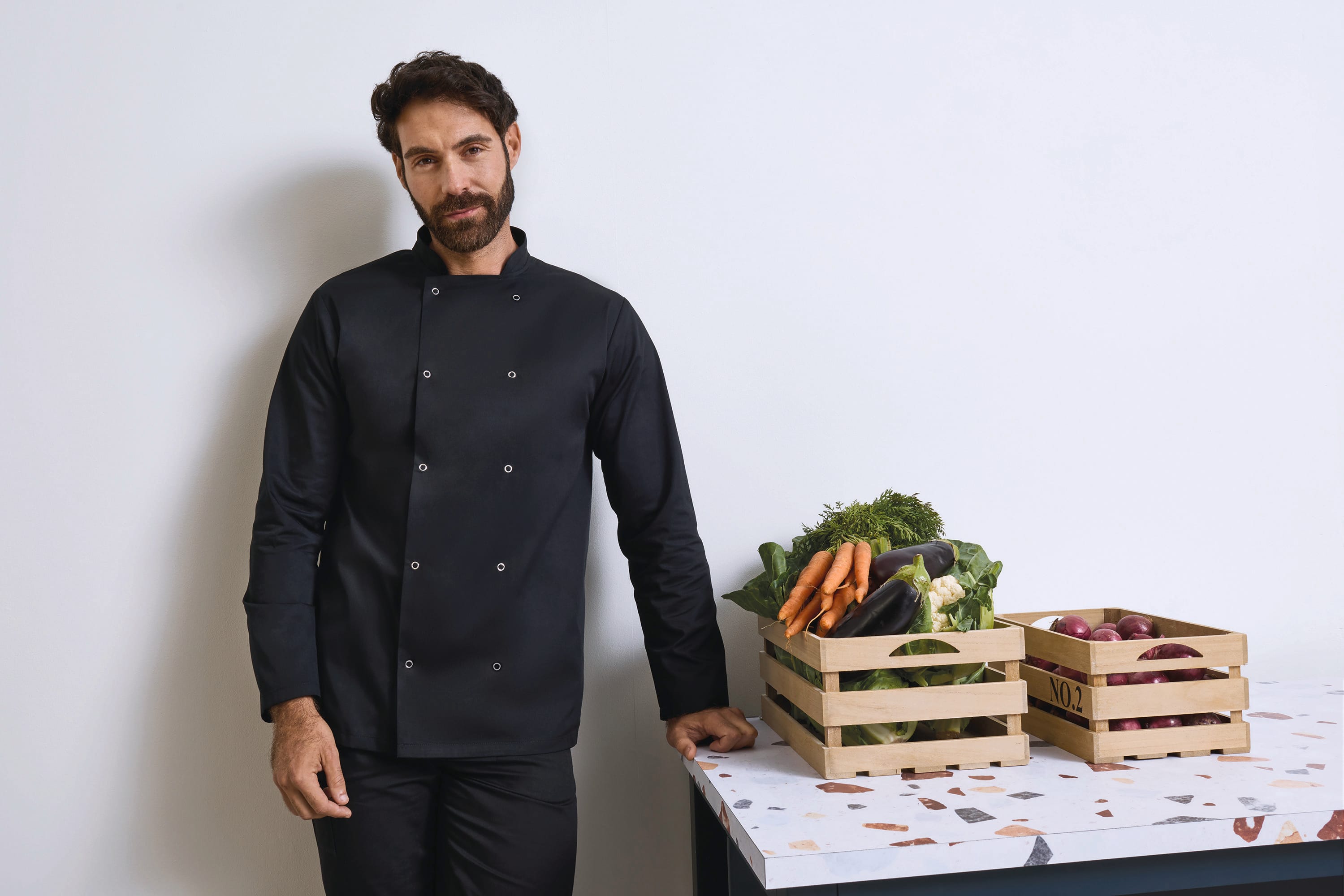 CHAQUETA DE COCINA BOTONES A PRESIÓN MANGA LARGA