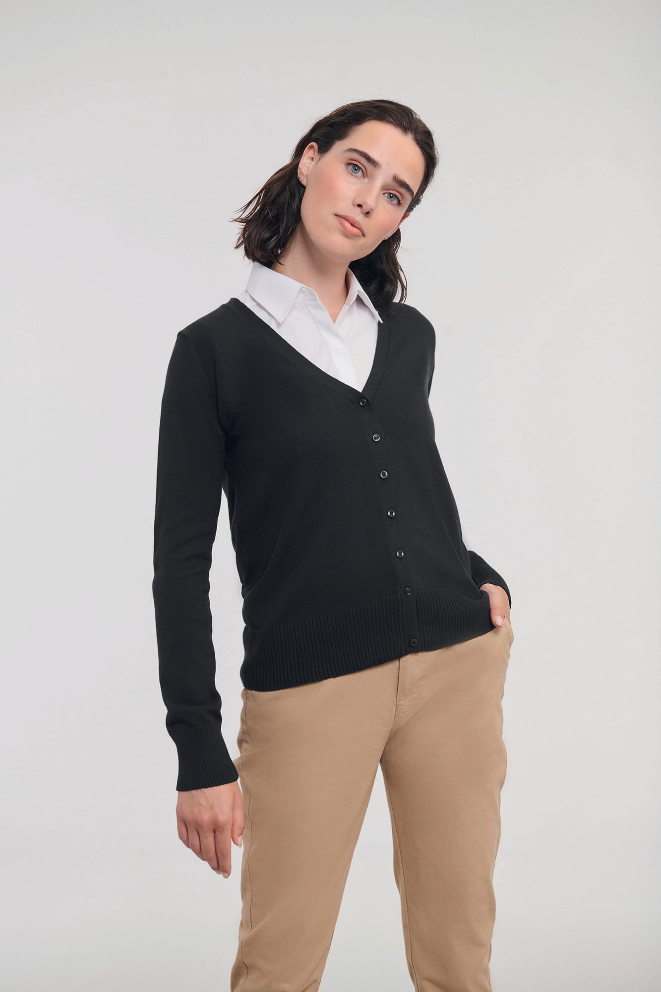 Casaco de malha de senhora com decote em V