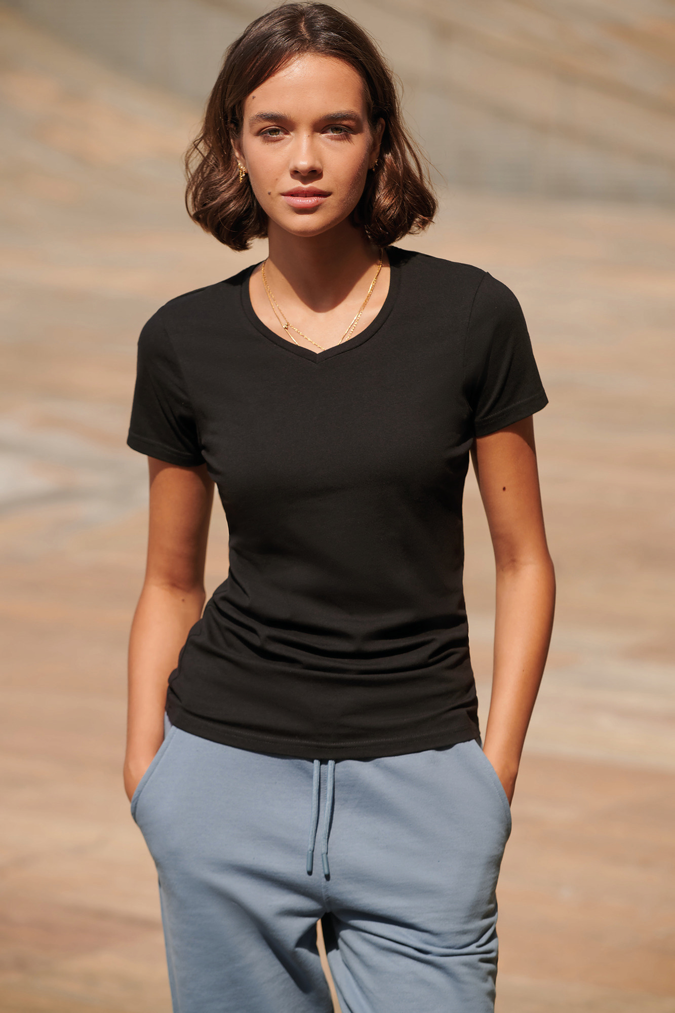 Ladies Stretch V-neck T-shirt