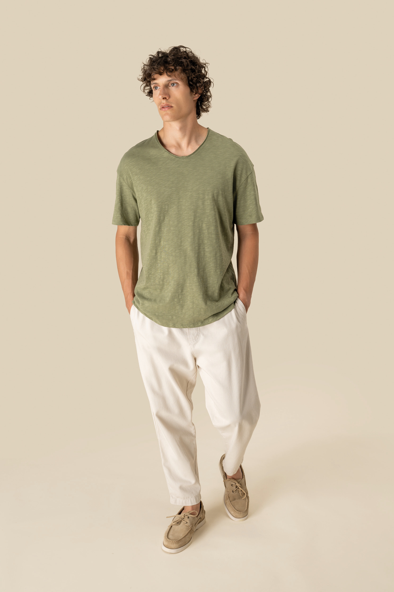 Ecologisch heren-T-shirt met slubhals en afhangende schouders