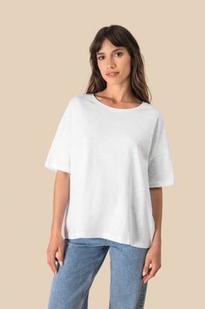 Ecologisch oversized dames slub-T-shirt met afhangende schouders