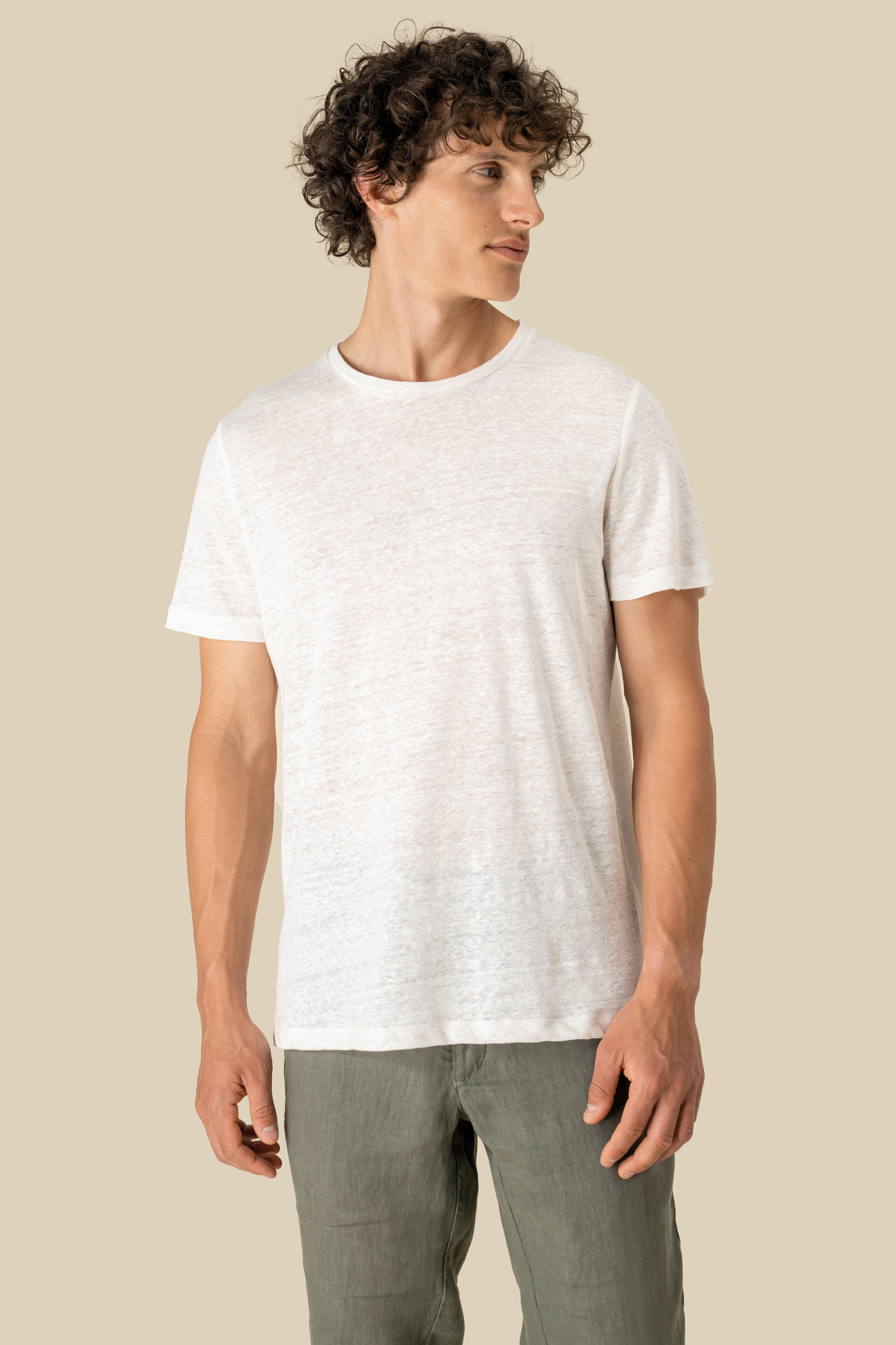 Linnen heren-t-shirt ronde hals kraag