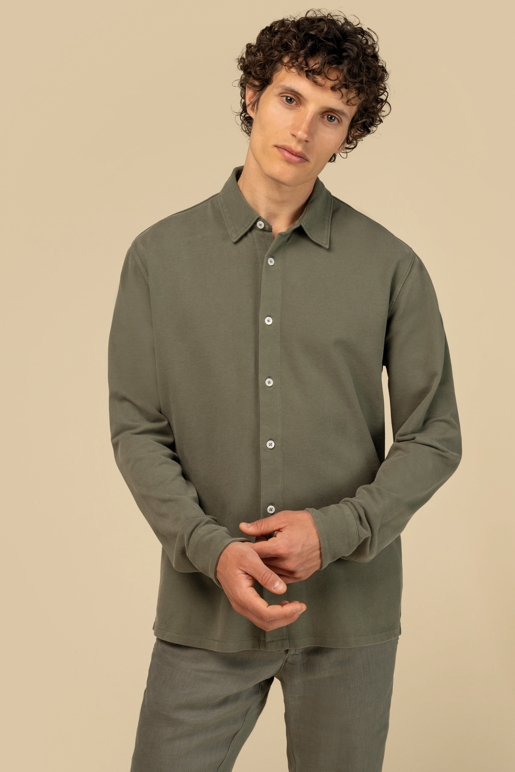 Duurzaam herenoverhemd met verwassen look in piquétricot