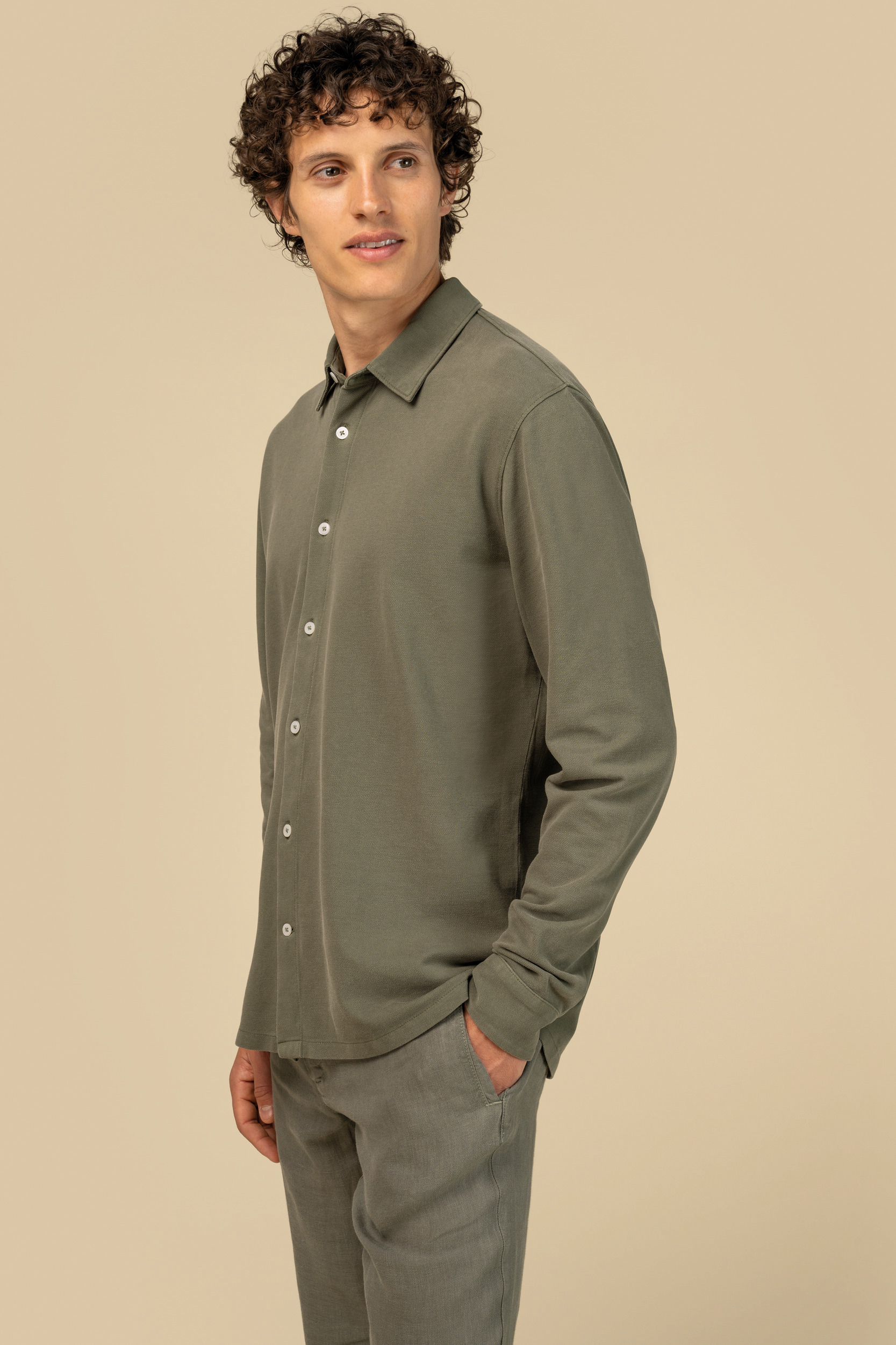 Duurzaam herenoverhemd met verwassen look in piquétricot