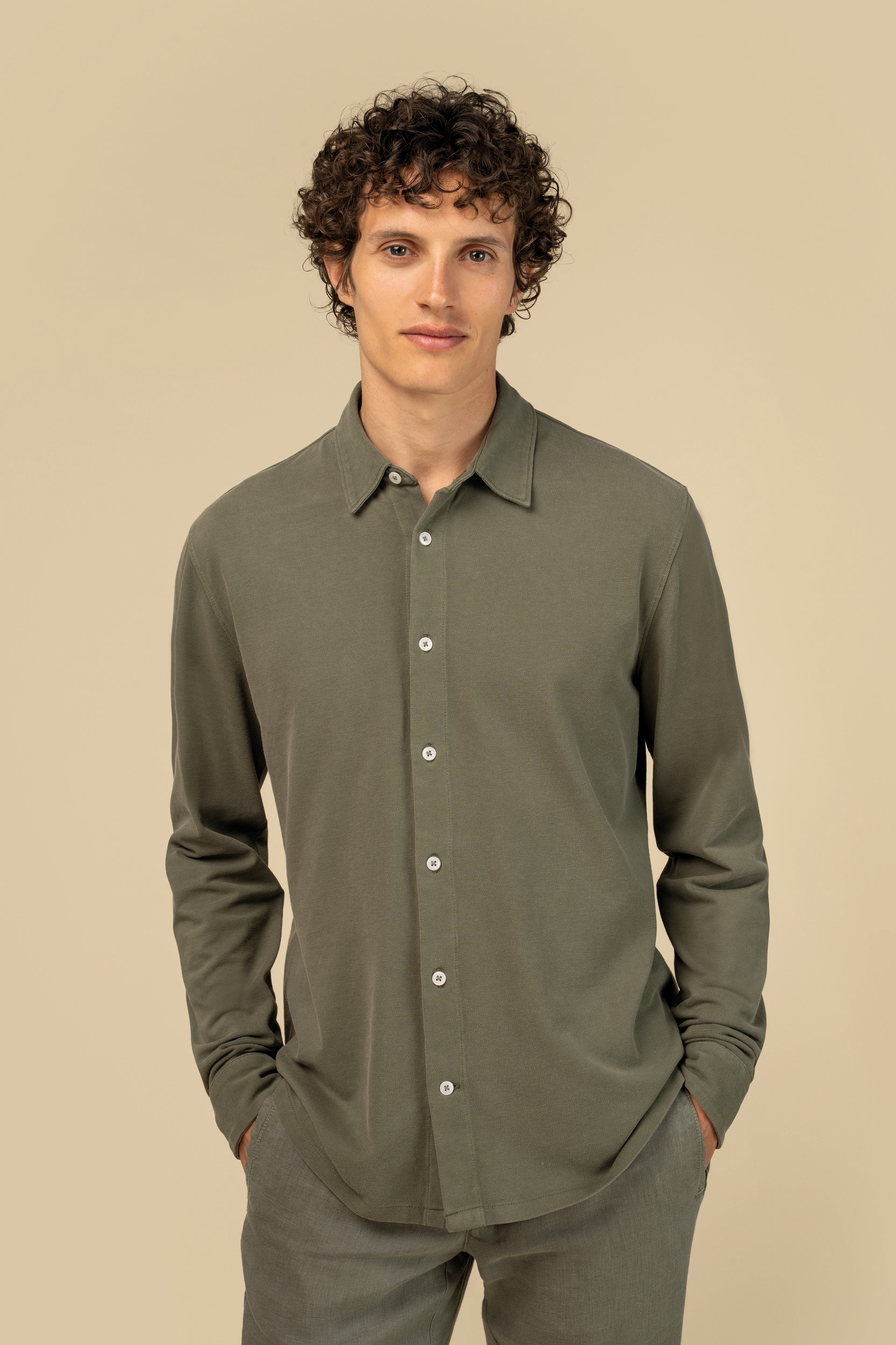 Duurzaam herenoverhemd met verwassen look in piquétricot