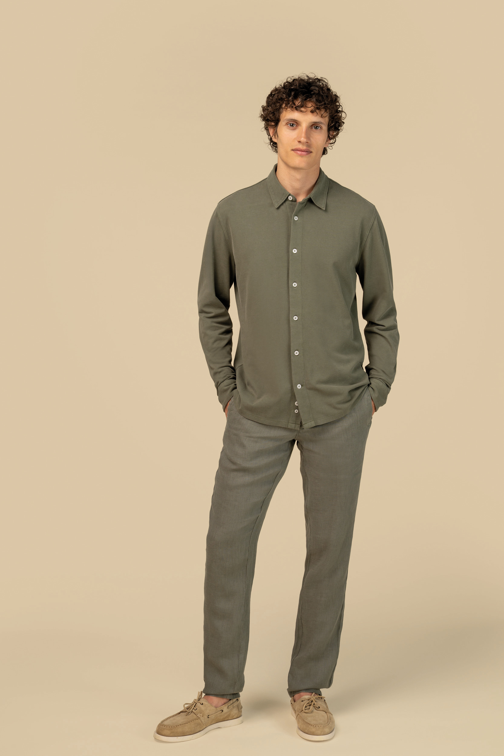 Duurzaam herenoverhemd met verwassen look in piquétricot