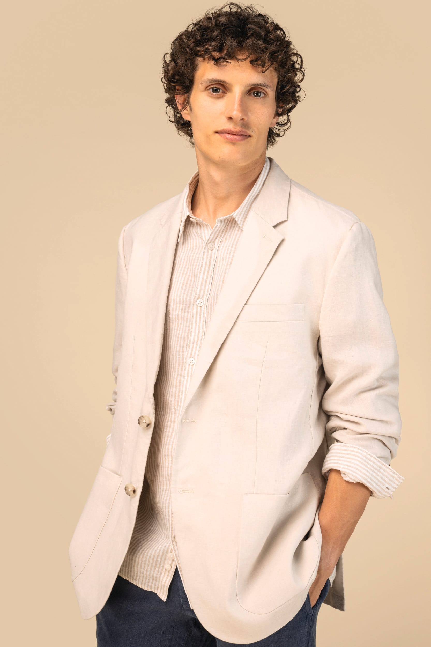 Blazer com aspecto lavado em linho de homem