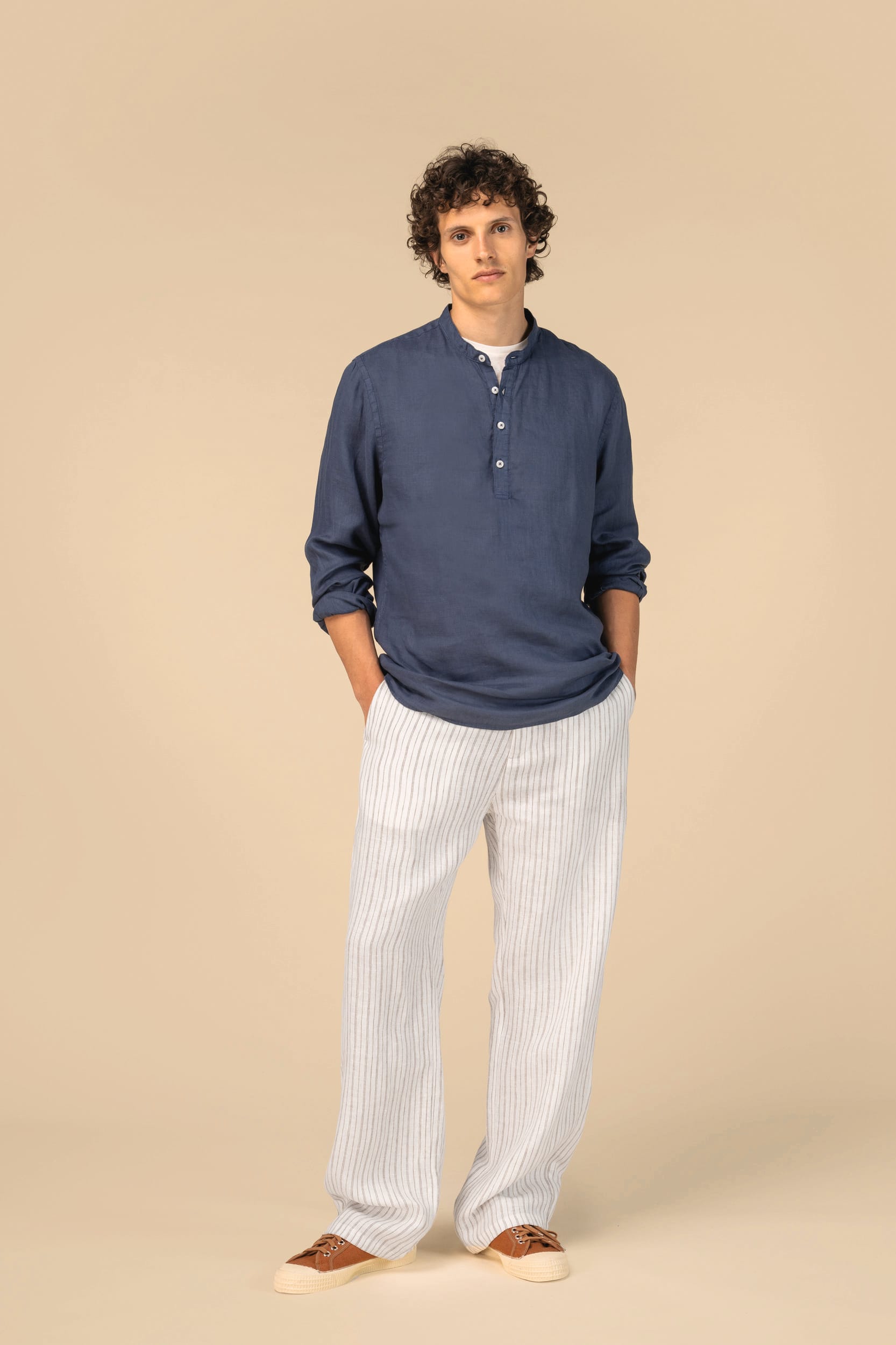 Pantalón a rayas de lino para hombre