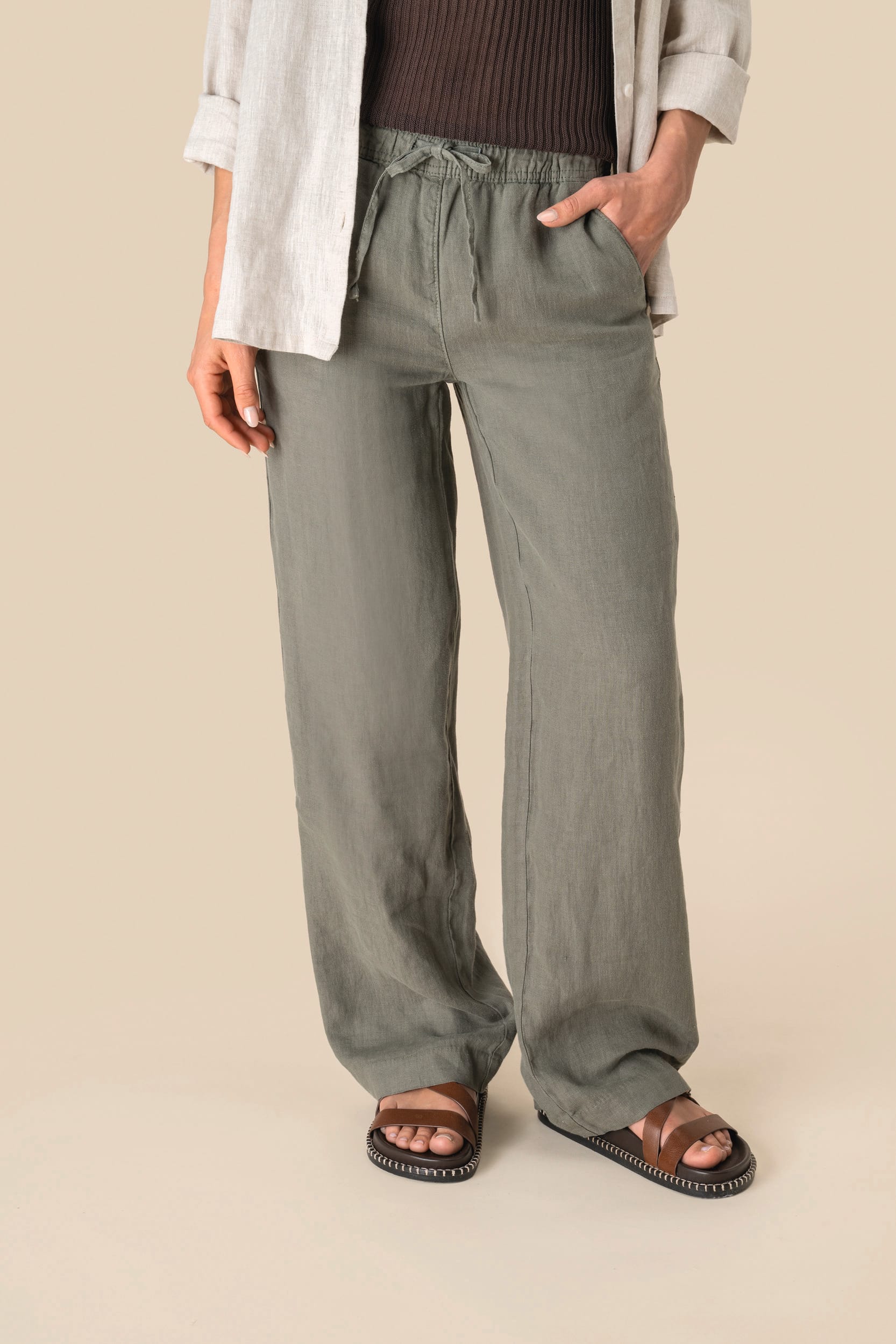 Pantalon délavé en lin femme - Image 1