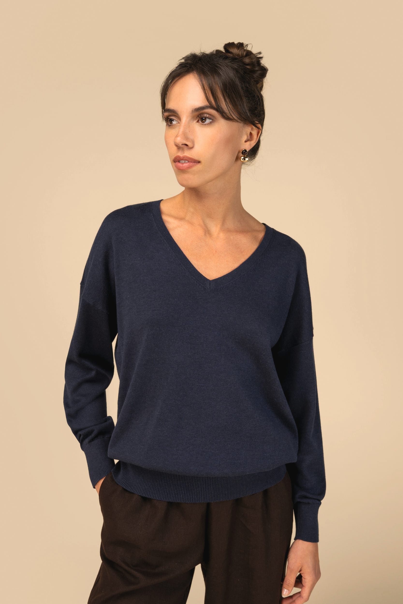 Pull écoresponsable col V en lyocell femme