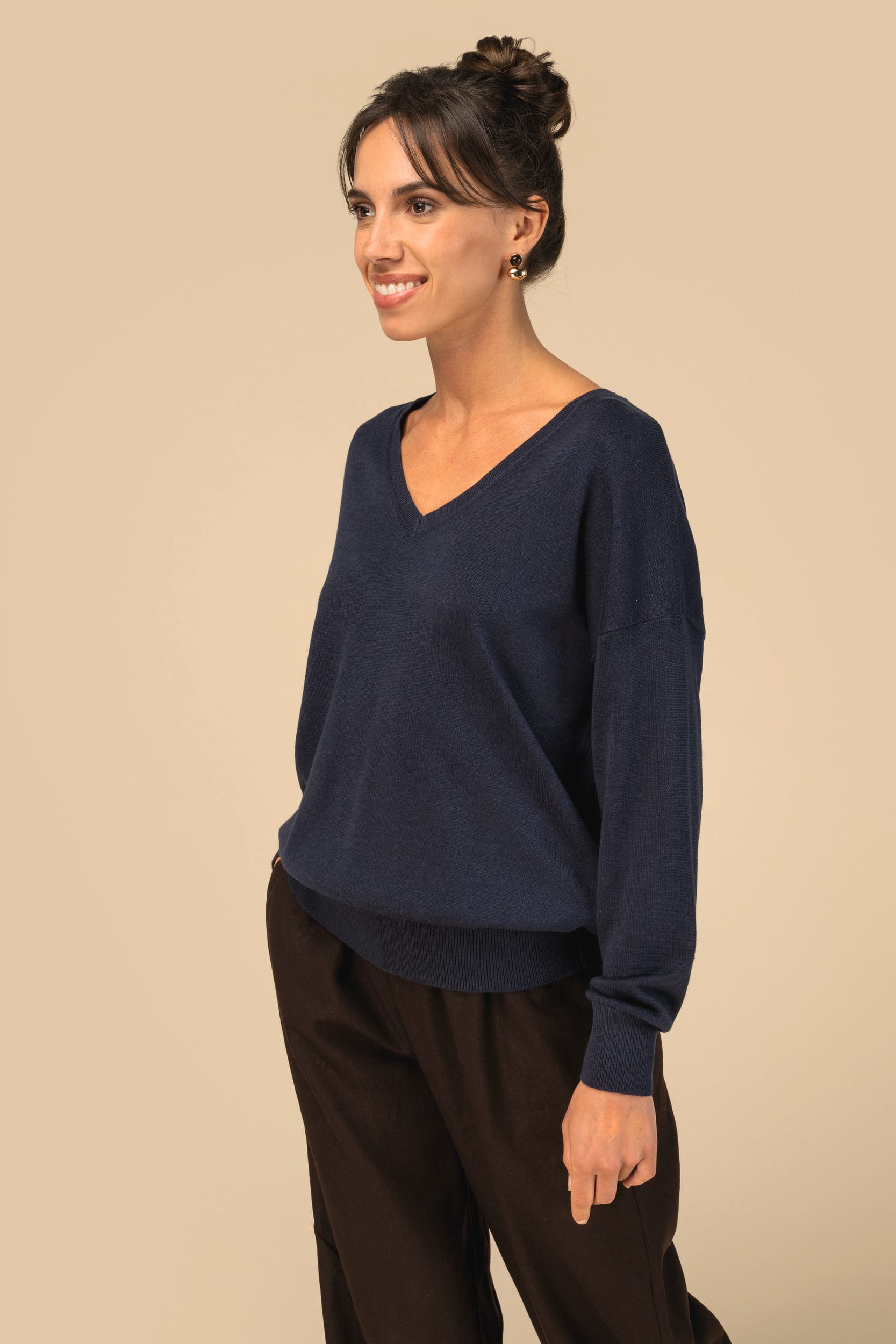 Pull écoresponsable col V en lyocell femme