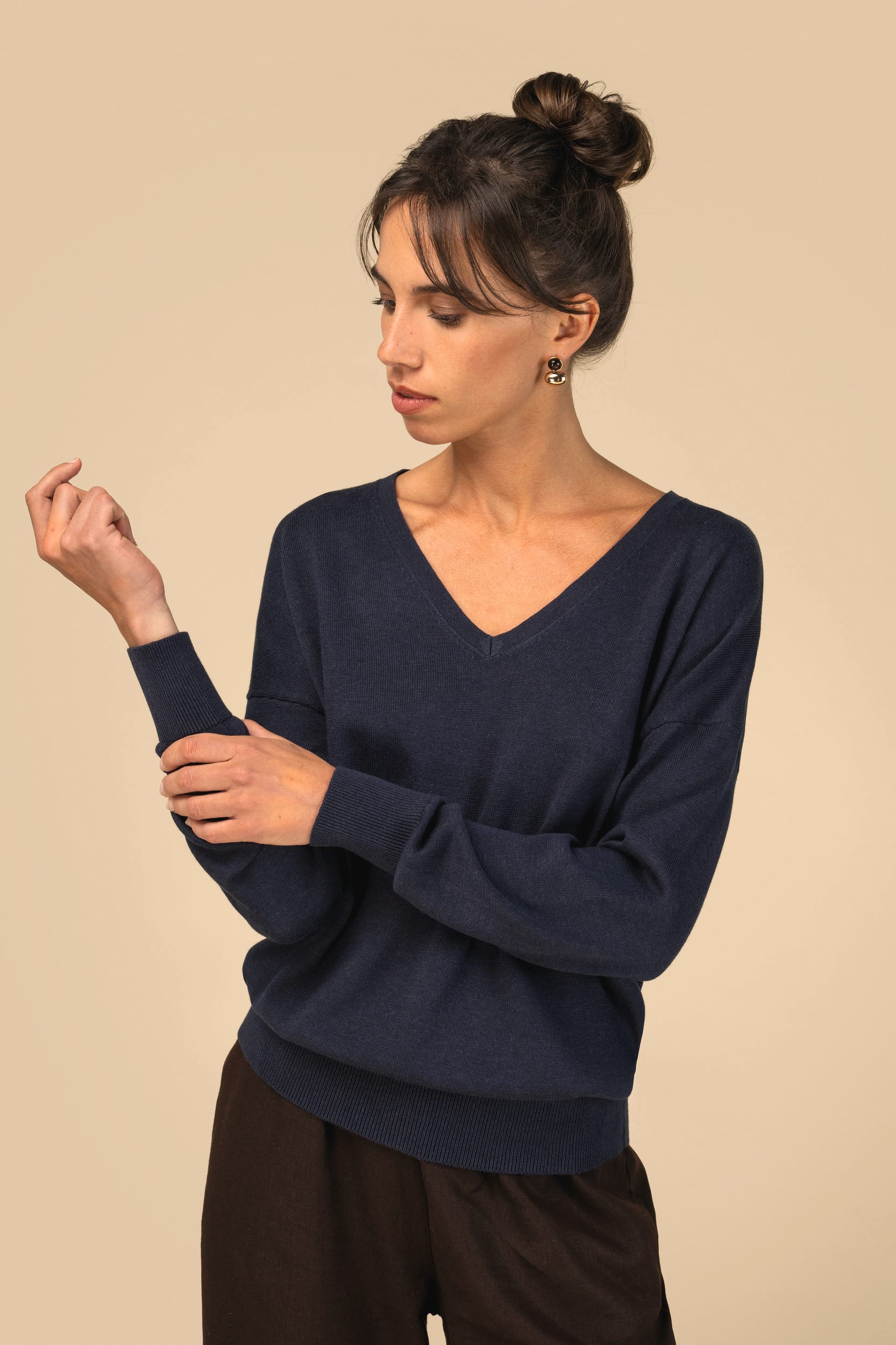 Pull écoresponsable col V en lyocell femme