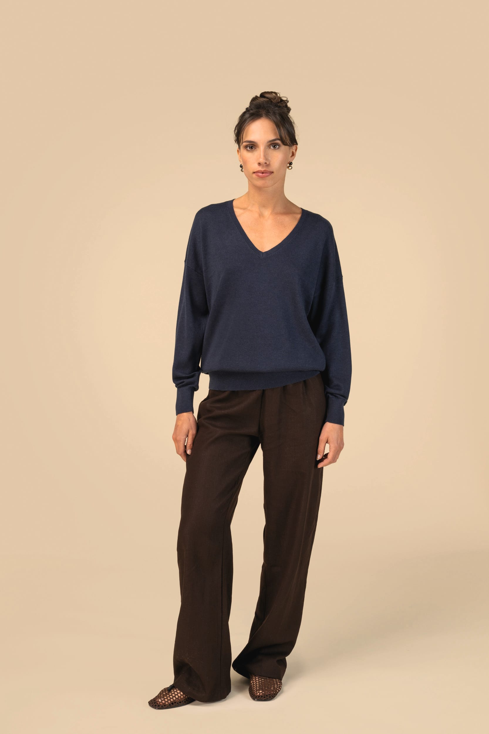 Pull écoresponsable col V en lyocell femme