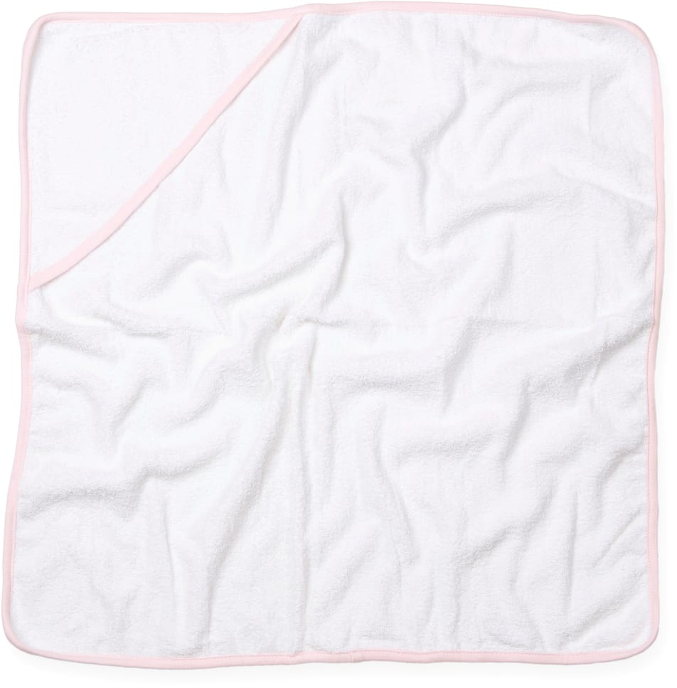 sortie de bain bébé blanc avec passepoil contrasté rose sur les bordures