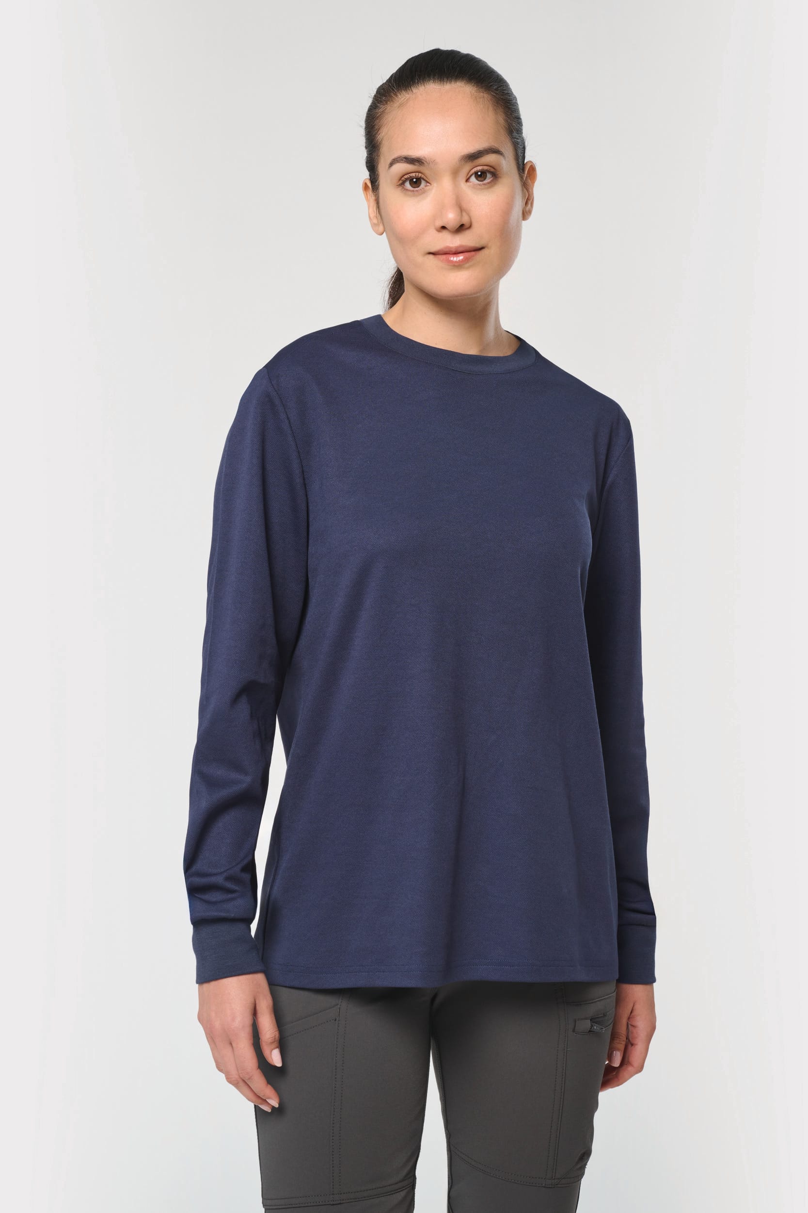 T-shirt eco-responsável algodão/poliéster de manga comprida unissexo