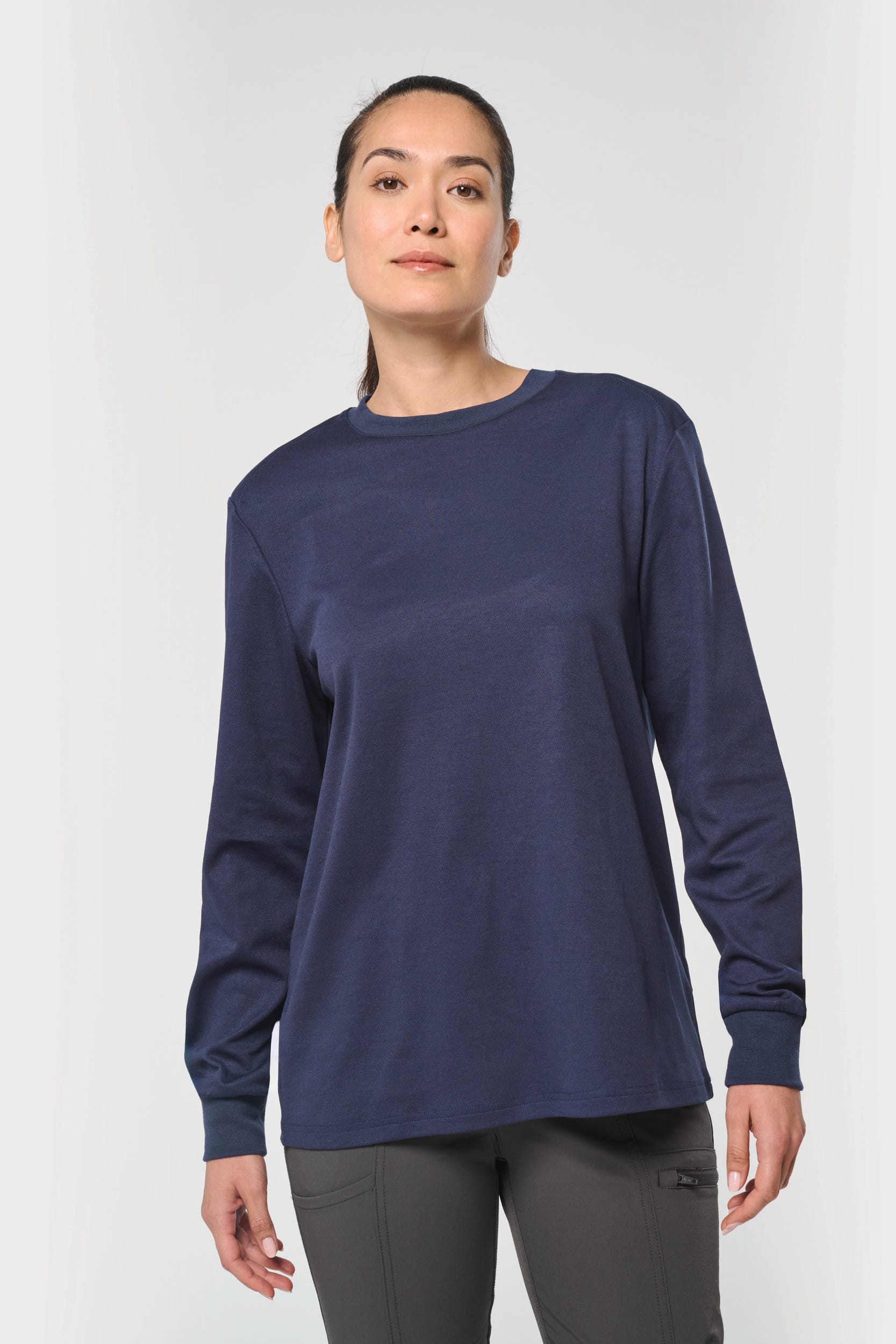 T-shirt eco-responsável algodão/poliéster de manga comprida unissexo